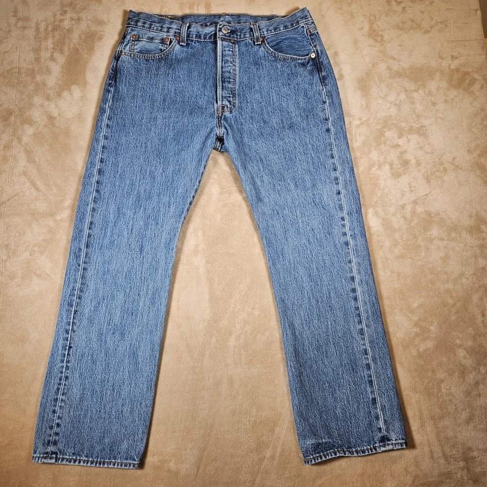 Levis 501 Original Fit Mens Blue Denim Straight Leg Button Fly Jeans 36x30